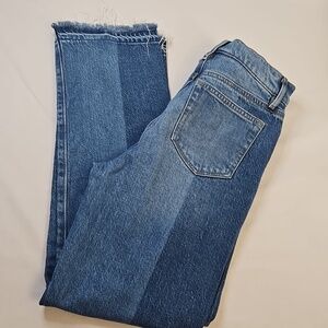 Loft Striped Straight Leg Jeans,  Fringe Hem, Size 25/0